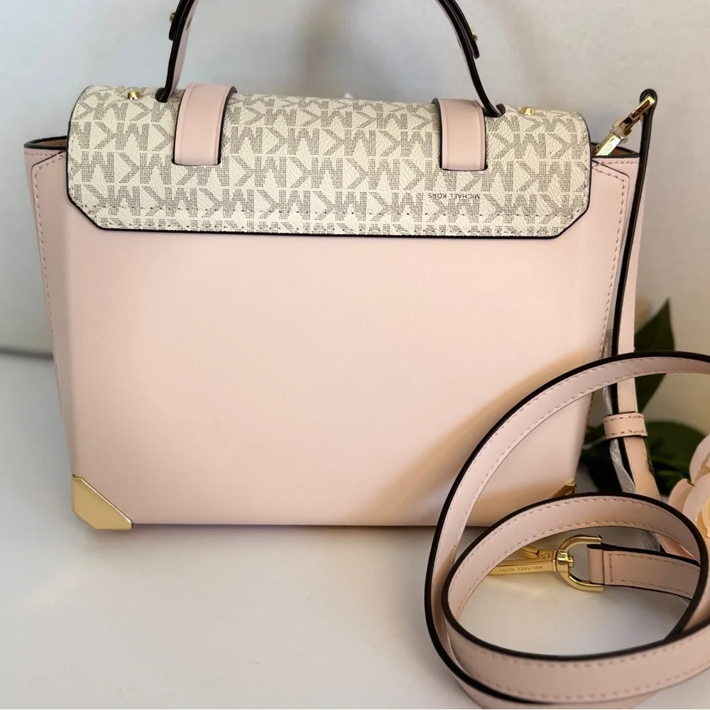 Michael Kors Manhattan Medium Leather and Logo Satchel - Powder Blush